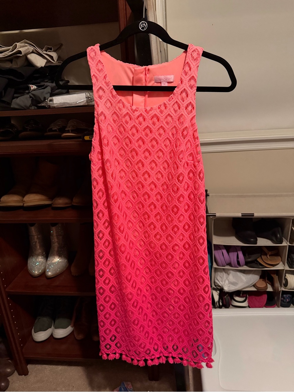 Lilly Pulitzer Pink Crocheted Tassel Hem Shift Dress